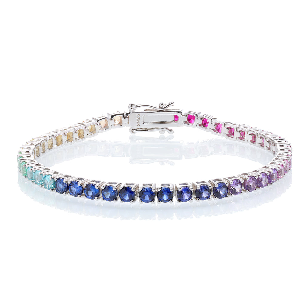 S925 Silver Lab Rainbow Sapphire Bracelet Round 3mm