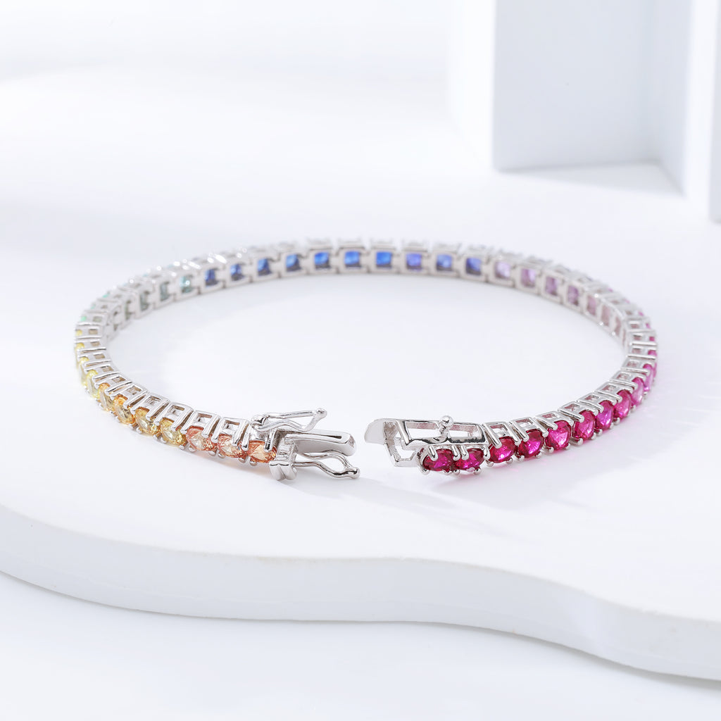 S925 Silver Lab Rainbow Sapphire Bracelet Round 3mm