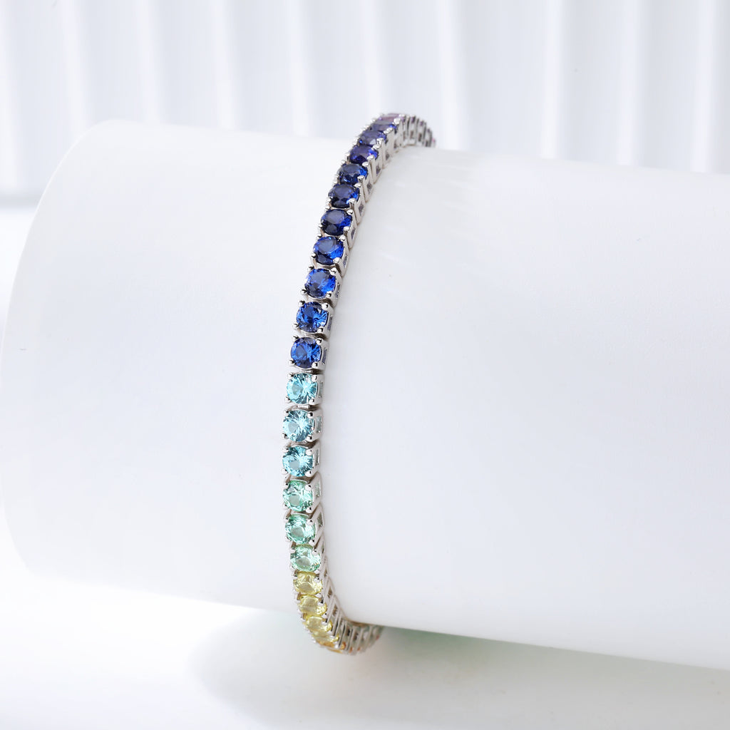 S925 Silver Lab Rainbow Sapphire Bracelet Round 3mm
