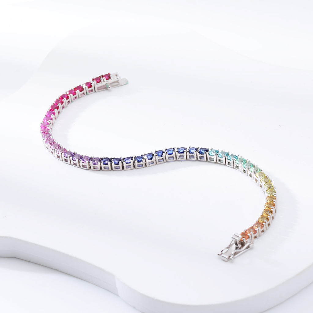 S925 Silver Lab Rainbow Sapphire Bracelet Round 3mm