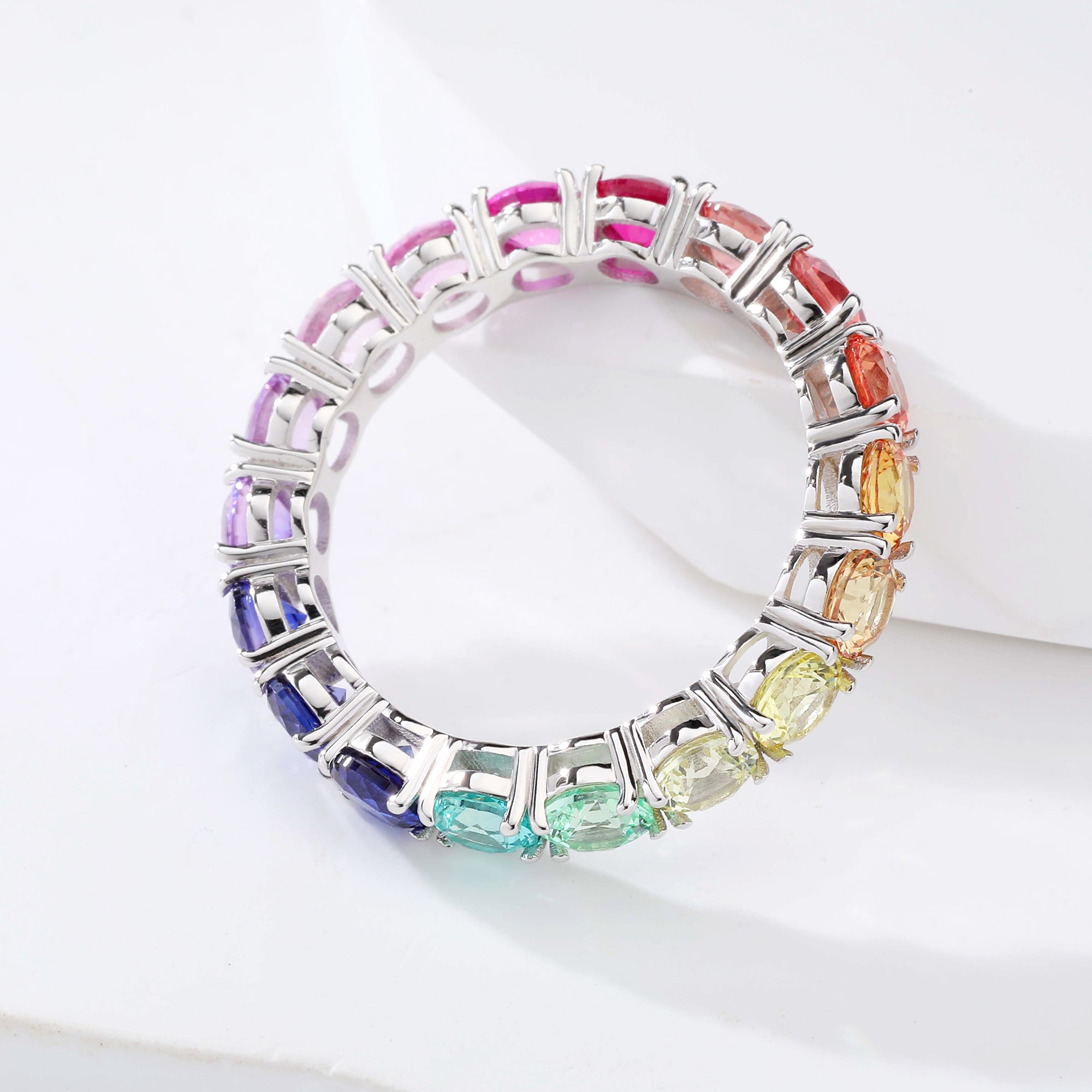 S925 Silver Lab Rainbow Sapphire Ring Round 4mm