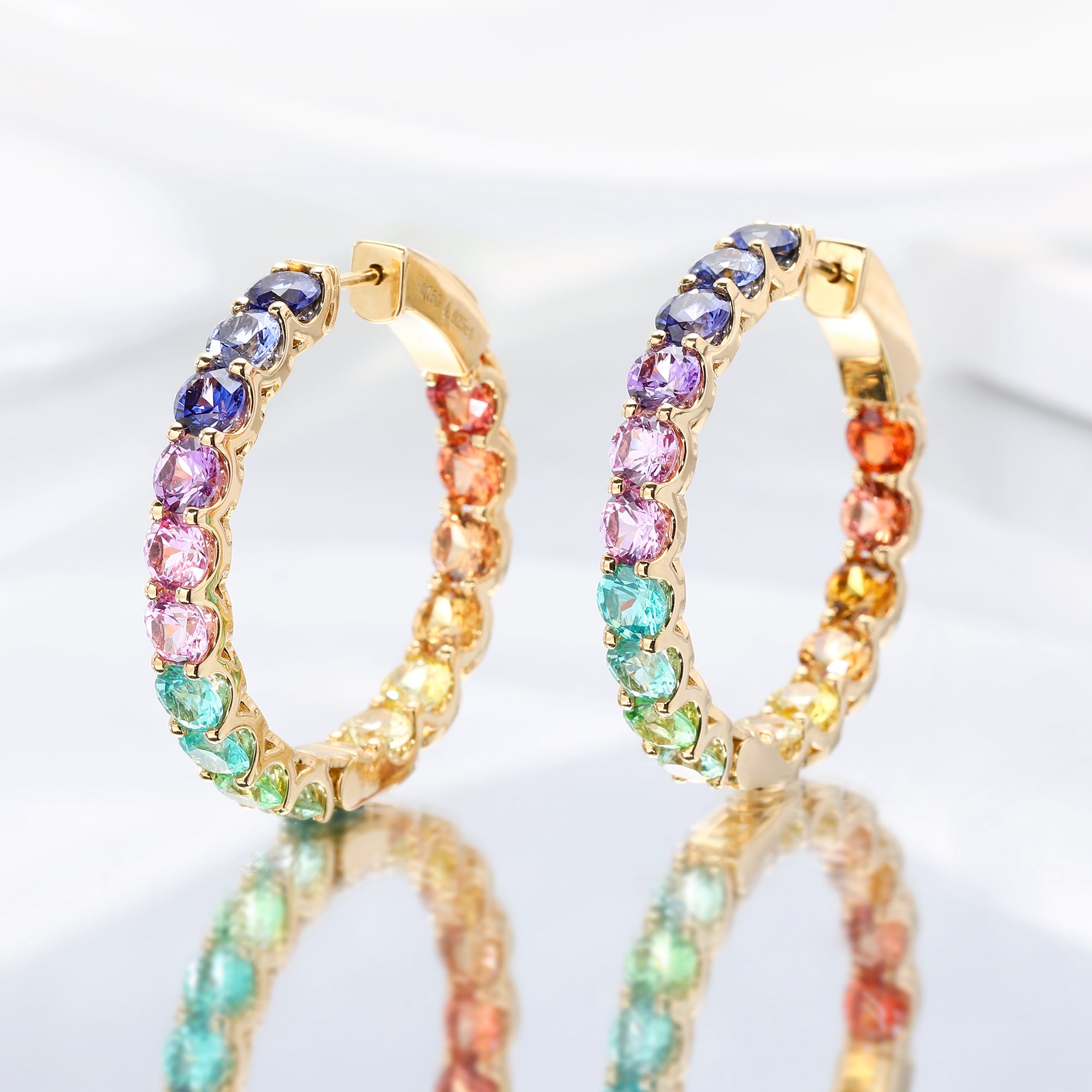 S925 Silver Lab Rainbow Sapphire Loop Earrings Round 4mm