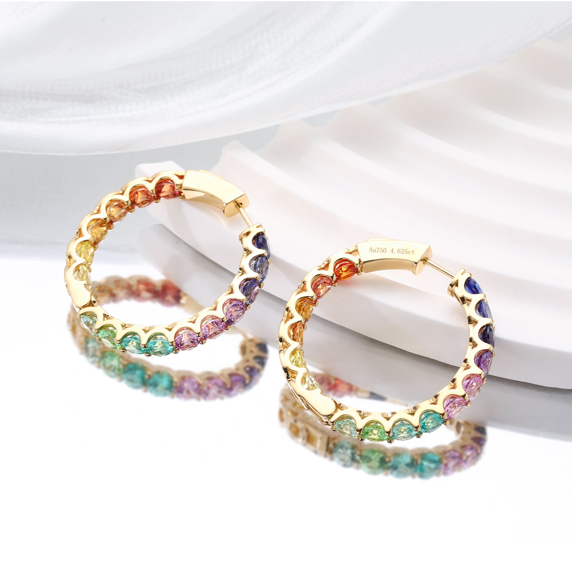 S925 Silver Lab Rainbow Sapphire Loop Earrings Round 4mm